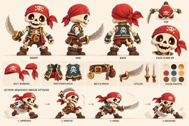 Skeleton deckhand, SWASHPAWS concept illustration