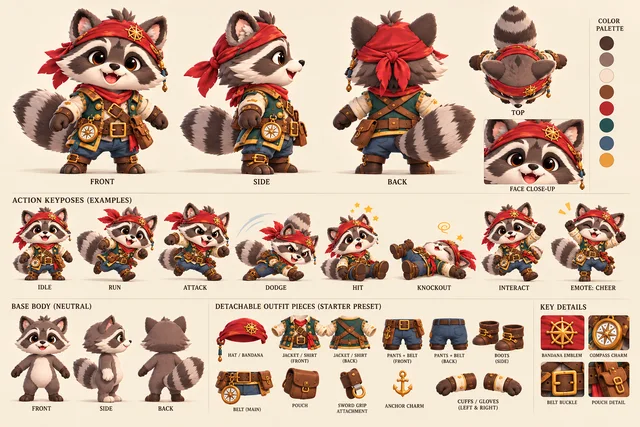 Raccoon, SWASHPAWS concept illustration