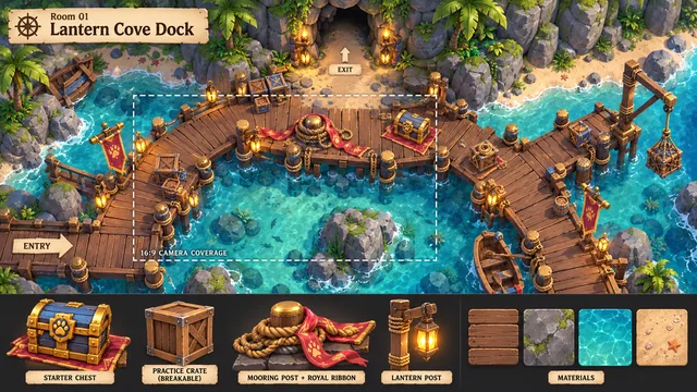 01 · Lantern Cove Dock, SWASHPAWS concept illustration