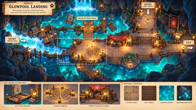 05 · Glowpool Landing, SWASHPAWS concept illustration